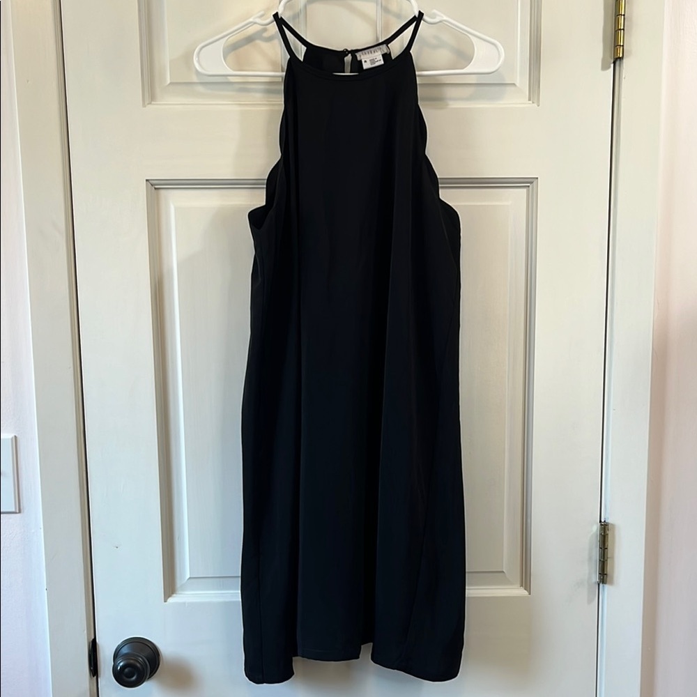 Cooperative Black Scalloped High Neck Sheath Cocktail Mini Dress - Size Medium